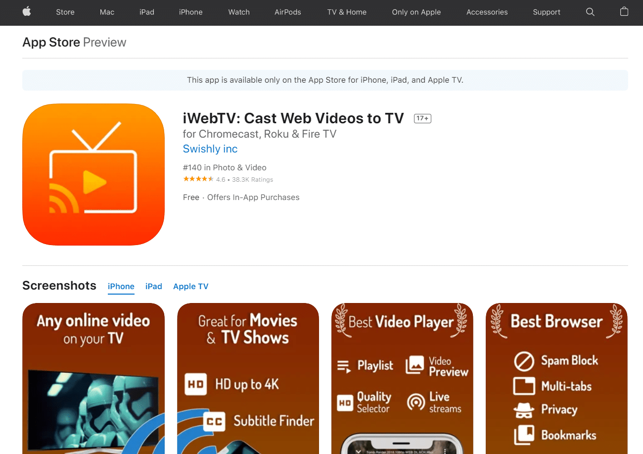 Tienda de aplicaciones iWebTV para iOS