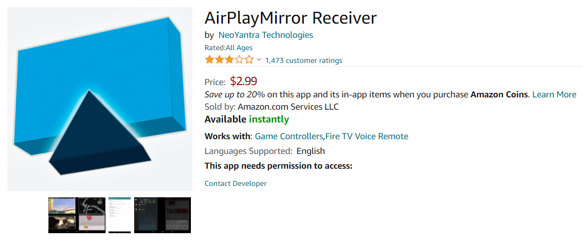 receptor de espelho airplay amazon appstore