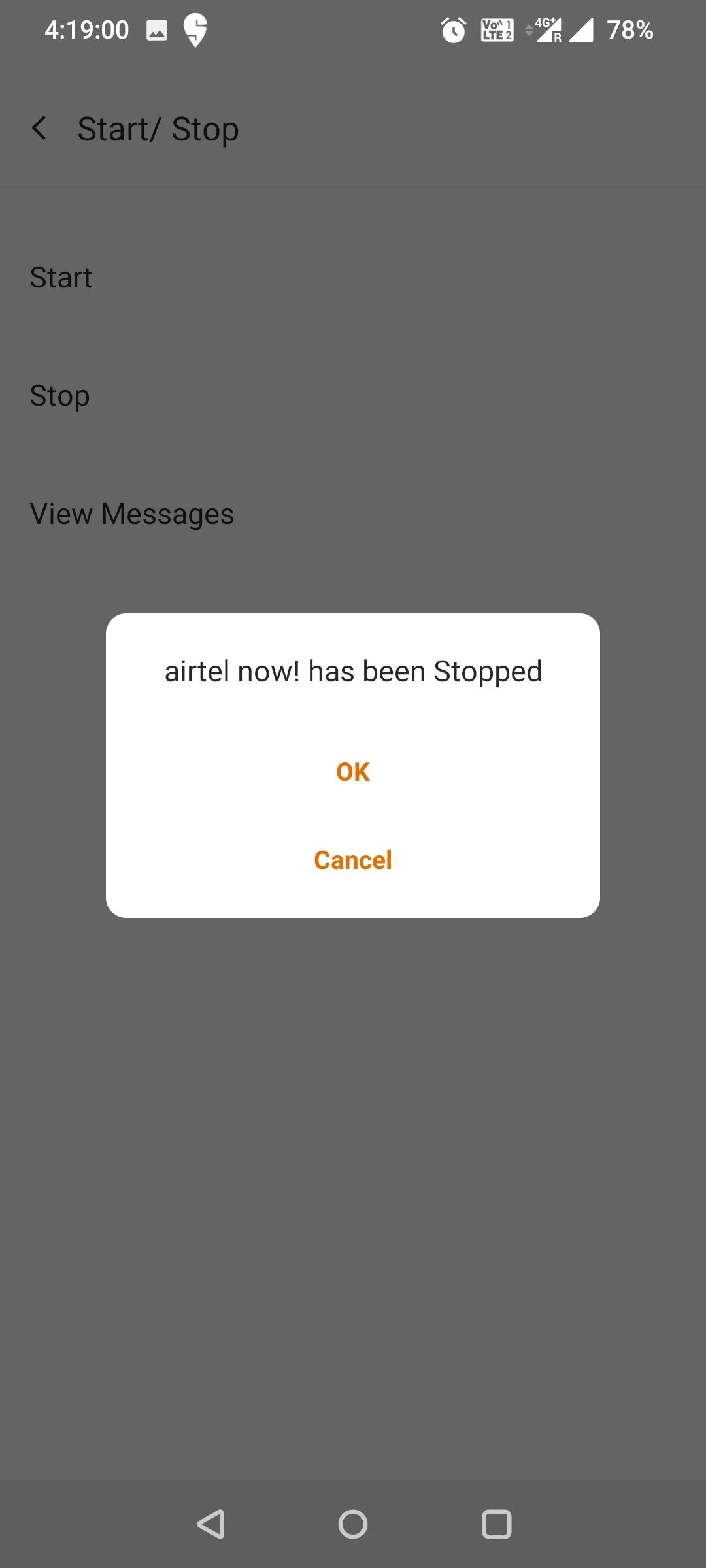 확인을 탭하세요. airtel은 이제 중지되었습니다.