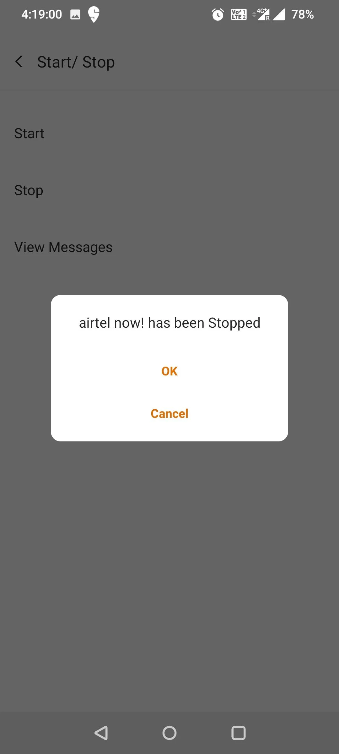 Toccare OK airtel ora è stato interrotto