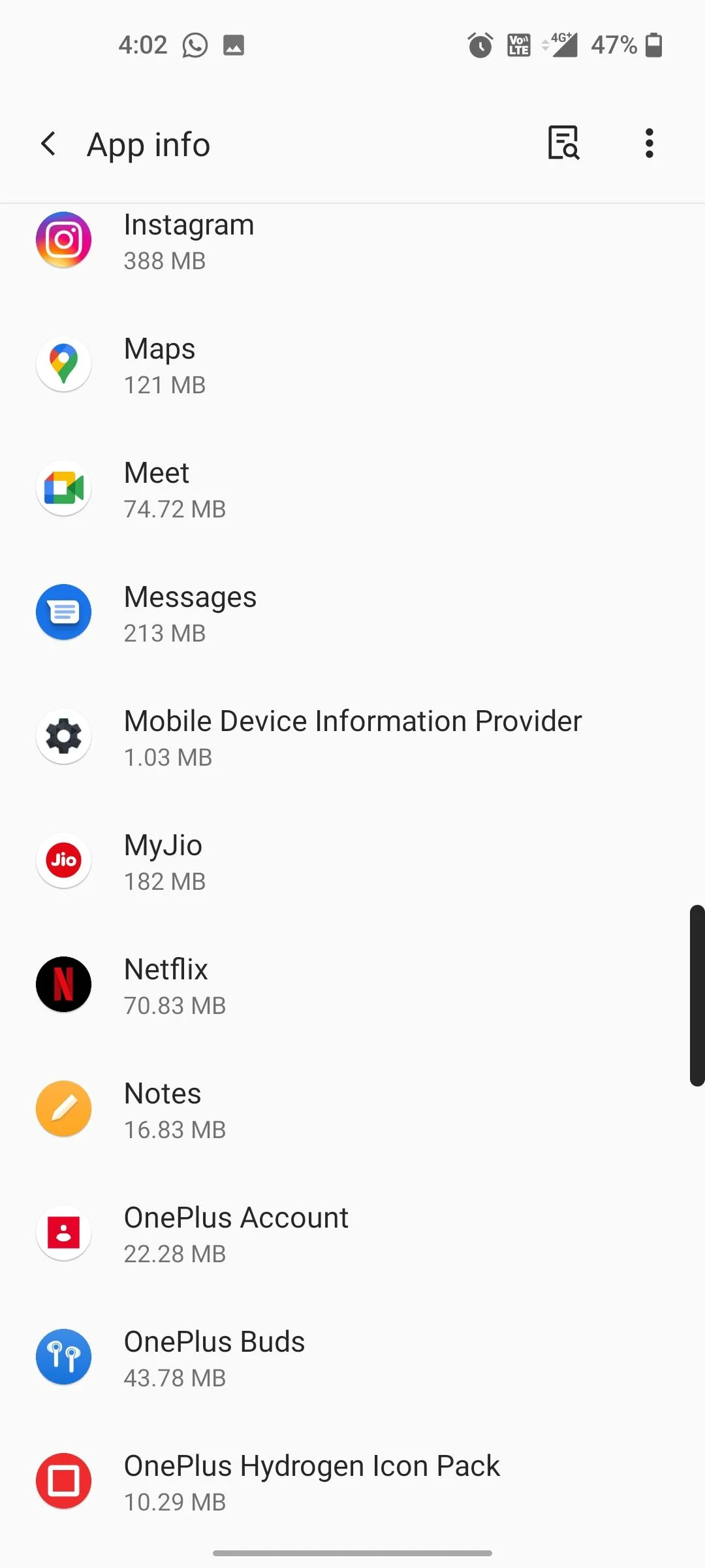 Mi Jio en la lista de aplicaciones de Android