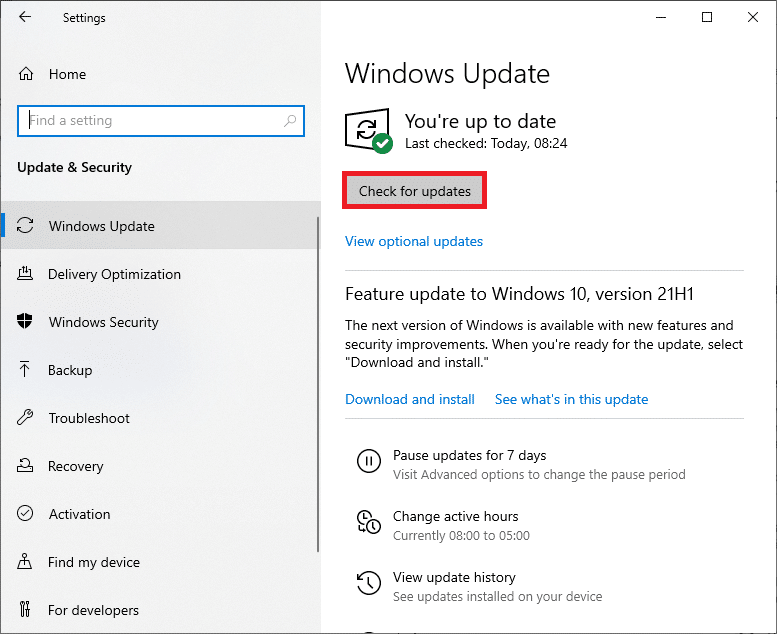 seleziona Verifica aggiornamenti dal pannello di destra. Come risolvere il parametro non è corretto in Windows 10