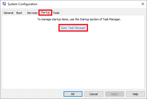 cambie a la pestaña Inicio y haga clic en el enlace para Abrir el Administrador de tareas. Cómo arreglar el parámetro es incorrecto en Windows 10