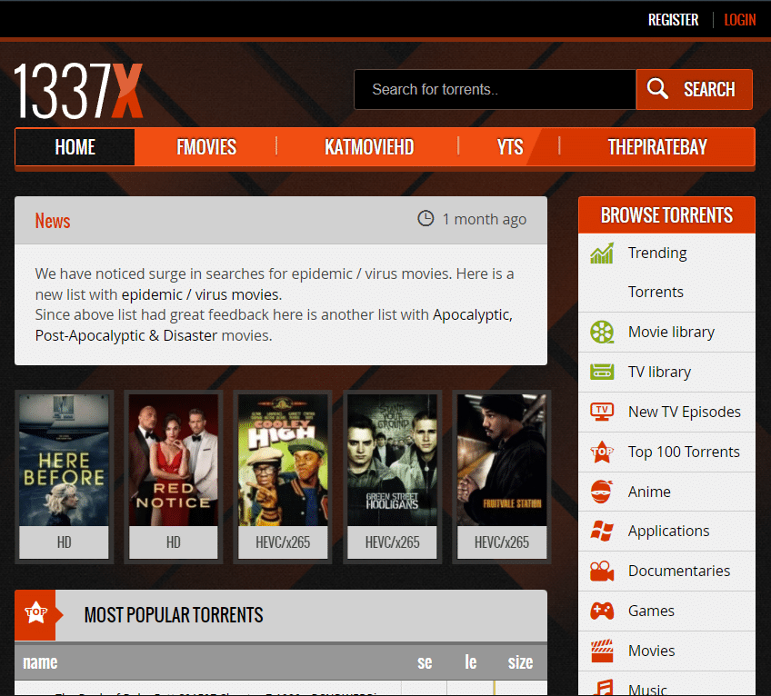 1337x | Die besten Torrent-Websites