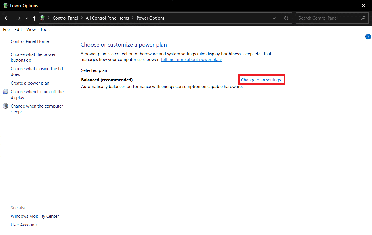 Schimbați setările planului în Opțiuni de alimentare. Remediați cracklingul audio Windows 10