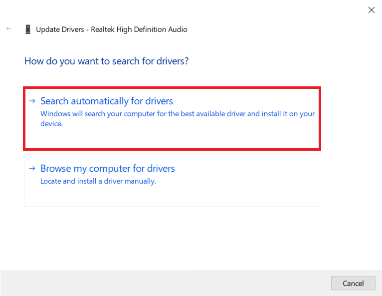 Come si desidera cercare la finestra popup dei driver. Risolvi il crepitio dell'audio di Windows 10