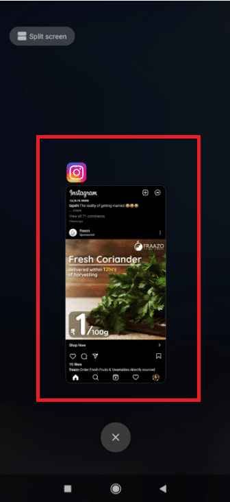 Feche o aplicativo Instagram no carrossel de aplicativos