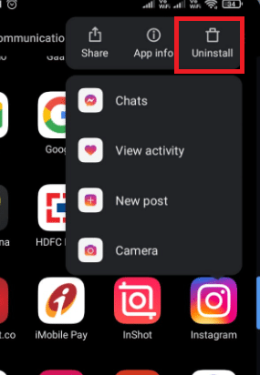 Appuyez sur Désinstaller. Comment réparer une publication Instagram bloquée lors de l'envoi