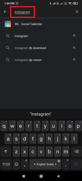 Digite Instagram na caixa de pesquisa. Como corrigir postagem do Instagram travada no envio