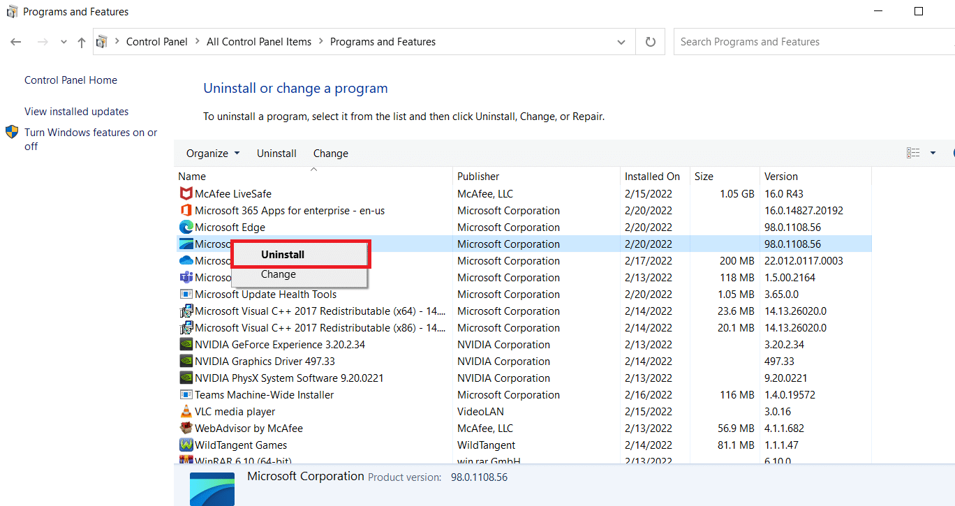 Désinstallez comme illustré ci-dessous. Fix Microsoft Setup Bootstrapper a cessé de fonctionner