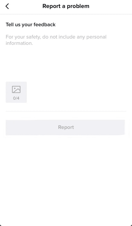 L'immagine mostra il modulo di segnalazione di un problema. Come contattare l'assistenza TikTok