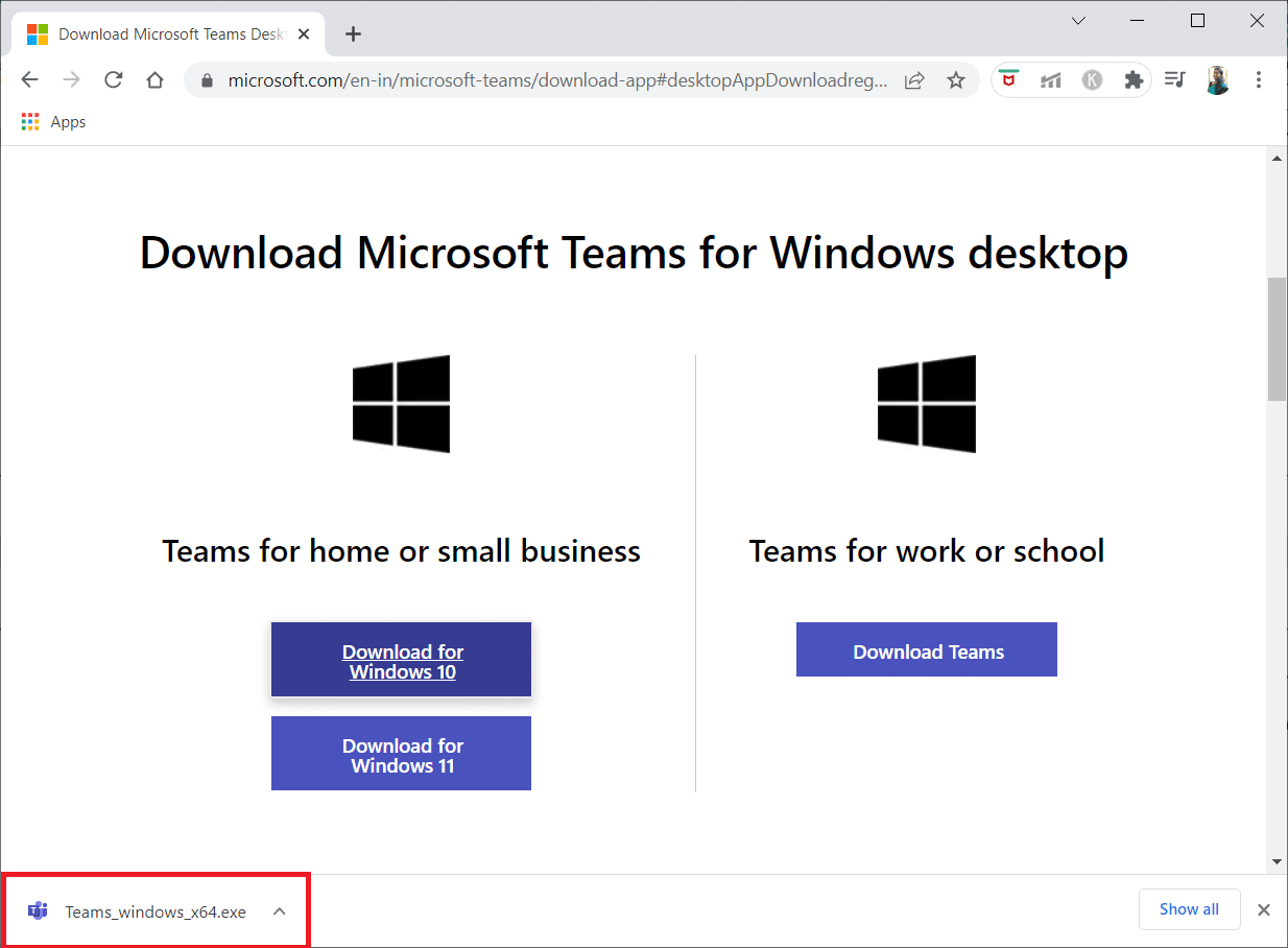 انقر فوق ملف إعداد Teams windows x64 للتثبيت