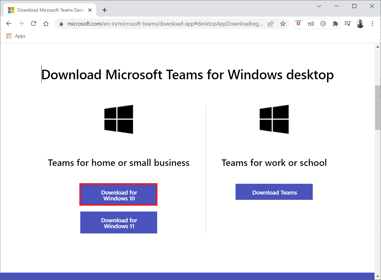 انقر فوق تنزيل لنظام التشغيل Windows 10. إصلاح الكاميرا لا تعمل في Teams