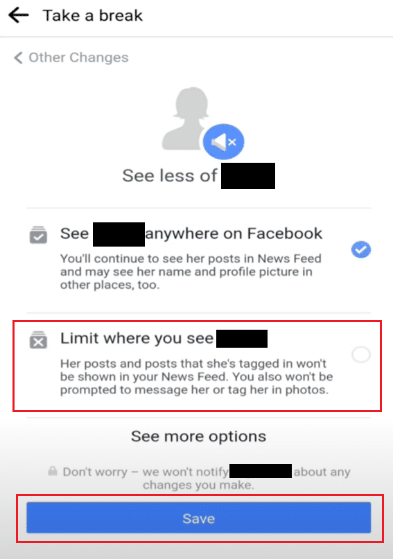 Limite onde você vê o nome da opção de pessoa. Como fazer uma pausa de alguém no Facebook