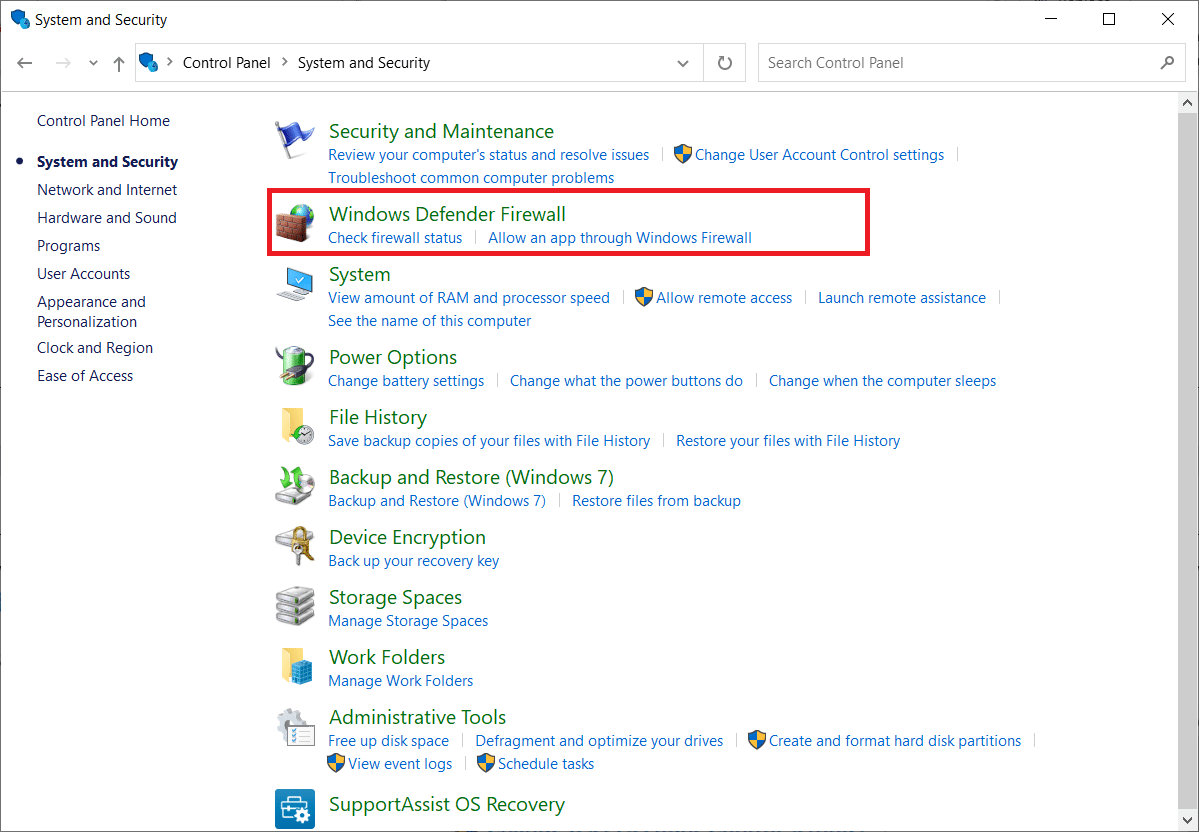 faceți clic pe Windows Defender Firewall. Remediați apelul video Microsoft Teams care nu funcționează