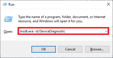 Ketik msdt.exe id DeviceDiagnostic dan tekan Enter. Perbaiki Panggilan Video Tim Microsoft Tidak Berfungsi