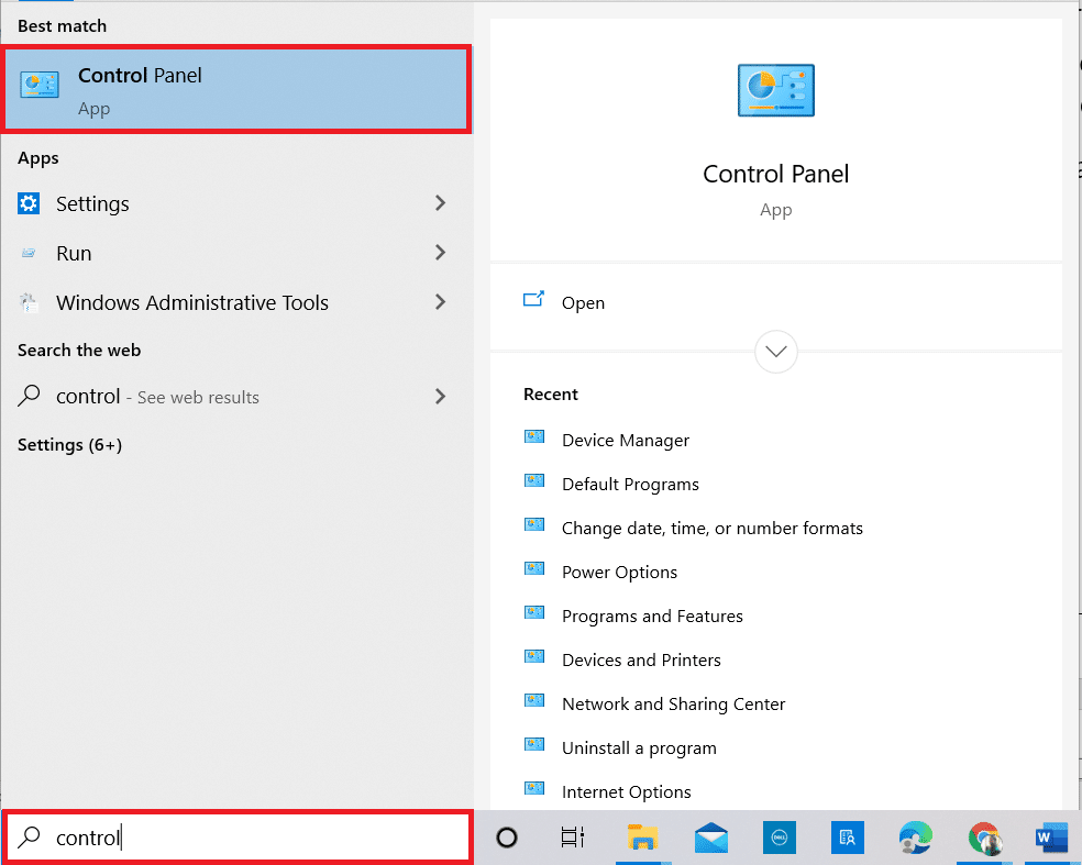 Tekan tombol Windows. Ketik Control Panel dan buka. Perbaiki Panggilan Video Tim Microsoft Tidak Berfungsi