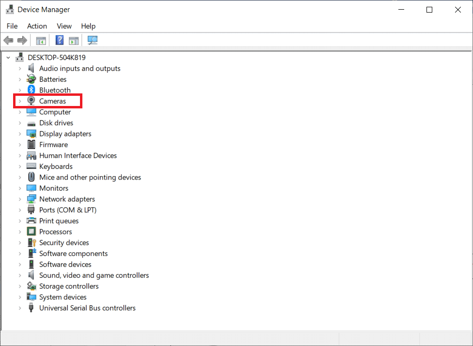 développez la section Caméras en double-cliquant dessus