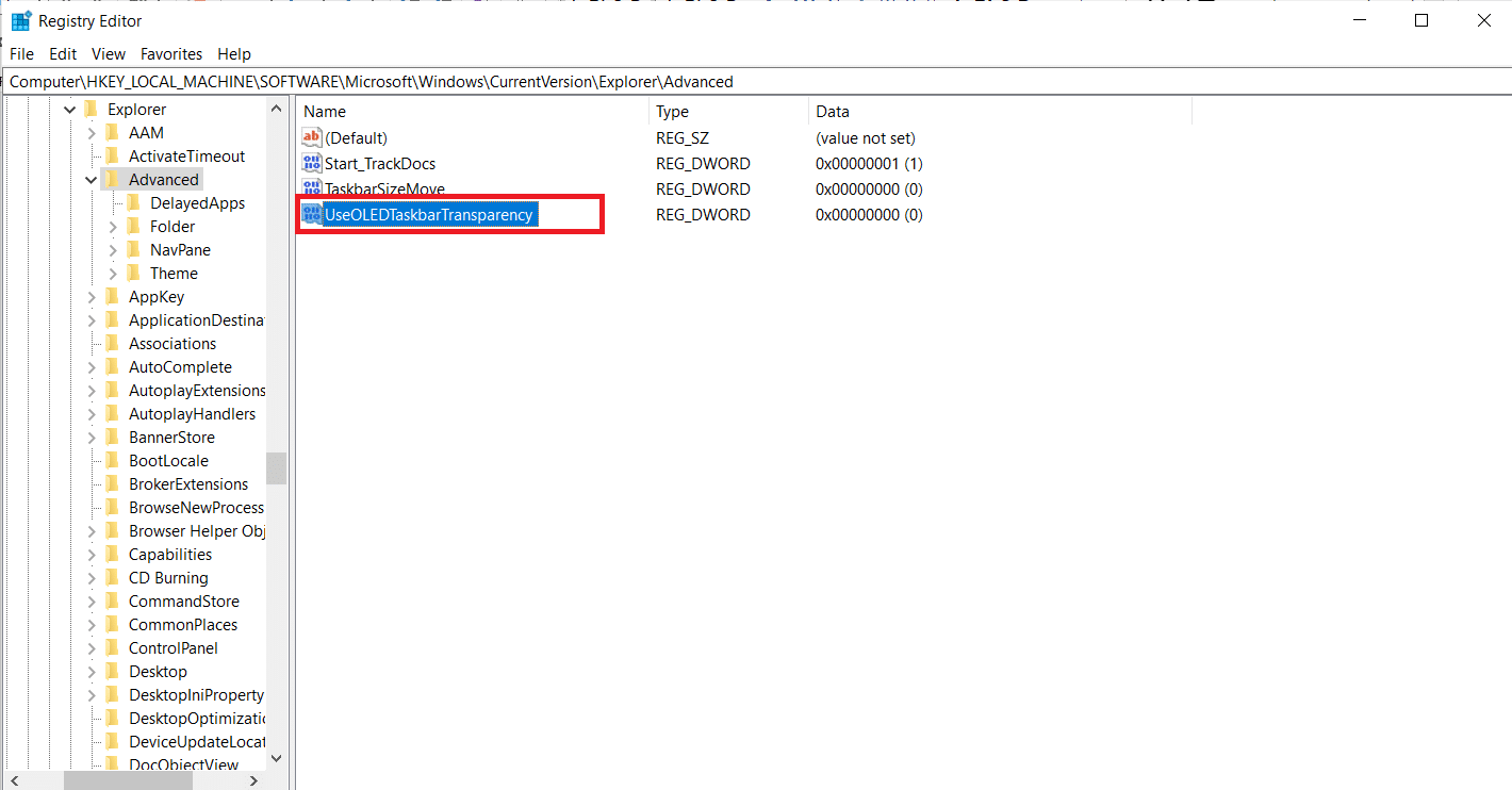 Nombre el elemento recién generado UseOLEDTaskbarTransparency. Cómo hacer que la barra de tareas sea transparente en Windows 10