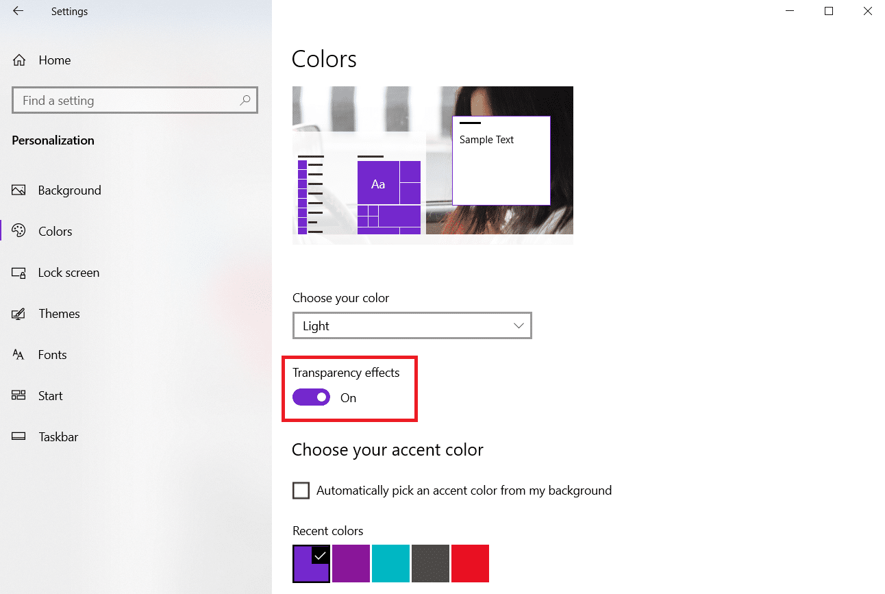 Schalten Sie die Transparenzeffekte ein. So machen Sie die Taskleiste in Windows 10 transparent