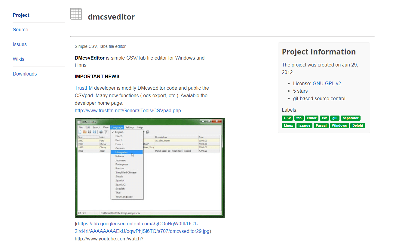 Editor CSV di DMcsvEditor