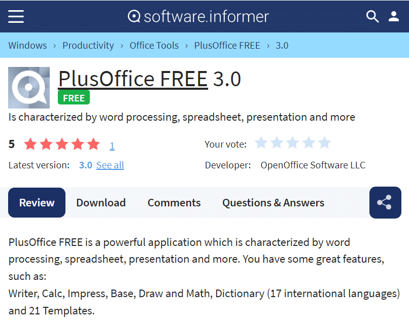 PlusOffice Free auf der Website eines Drittanbieters verfügbar