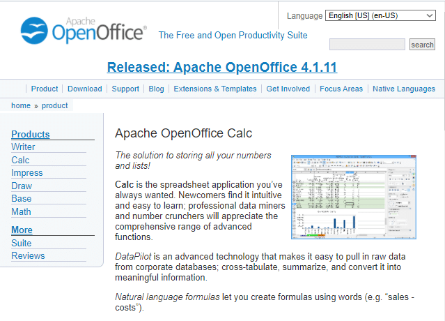 Oficjalna strona Apache OpenOffice Calc