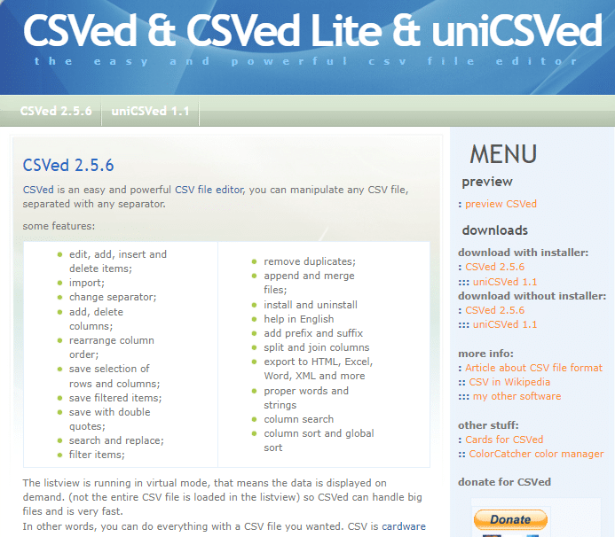 CSVed için Resmi Web Sitesi