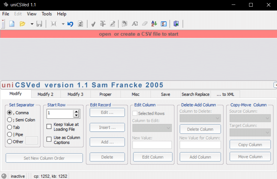 محرر uniCSVed CSV