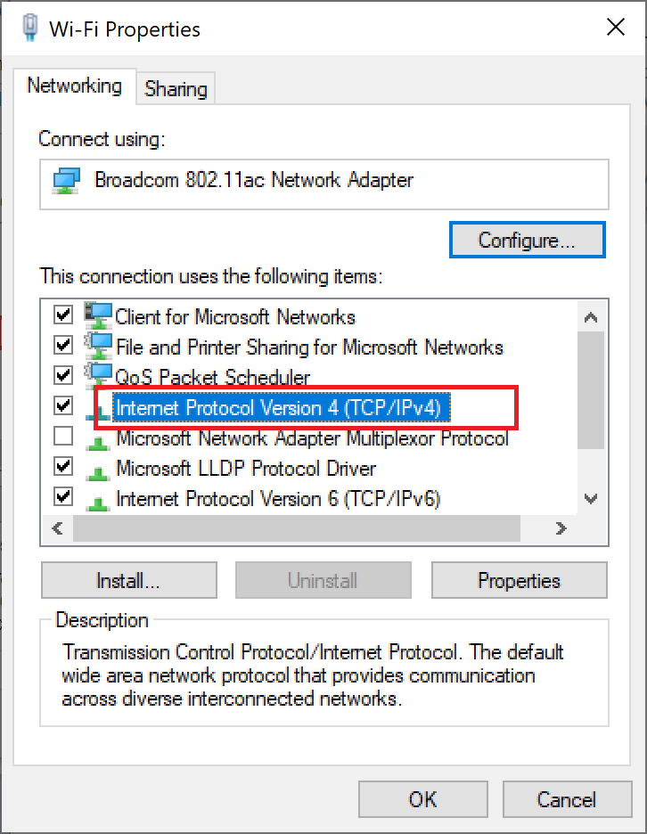 İnternet Protokolü Sürüm 4'e (TCP/IPv4) çift tıklayın.