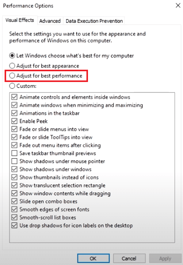 Performans seçenekleri penceresi. Windows 10'da Tam Ekranda Gösterilen Görev Çubuğu Nasıl Onarılır