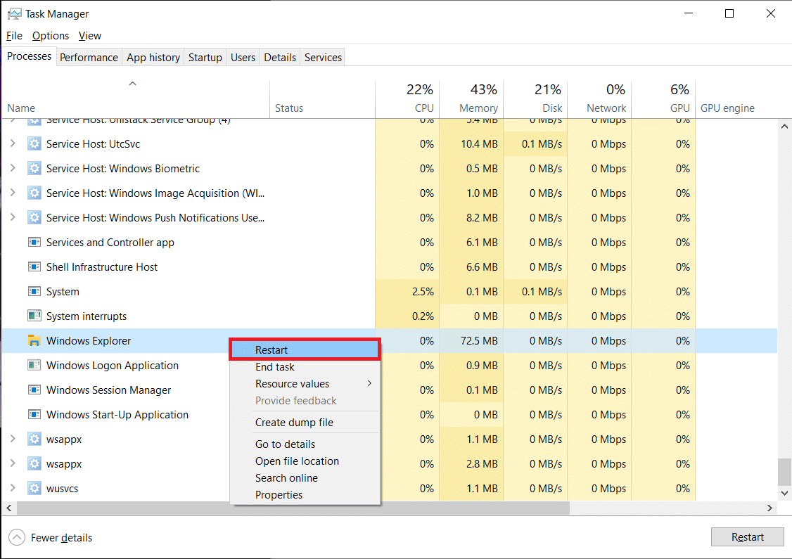 タスクマネージャーのWindowsエクスプローラー。