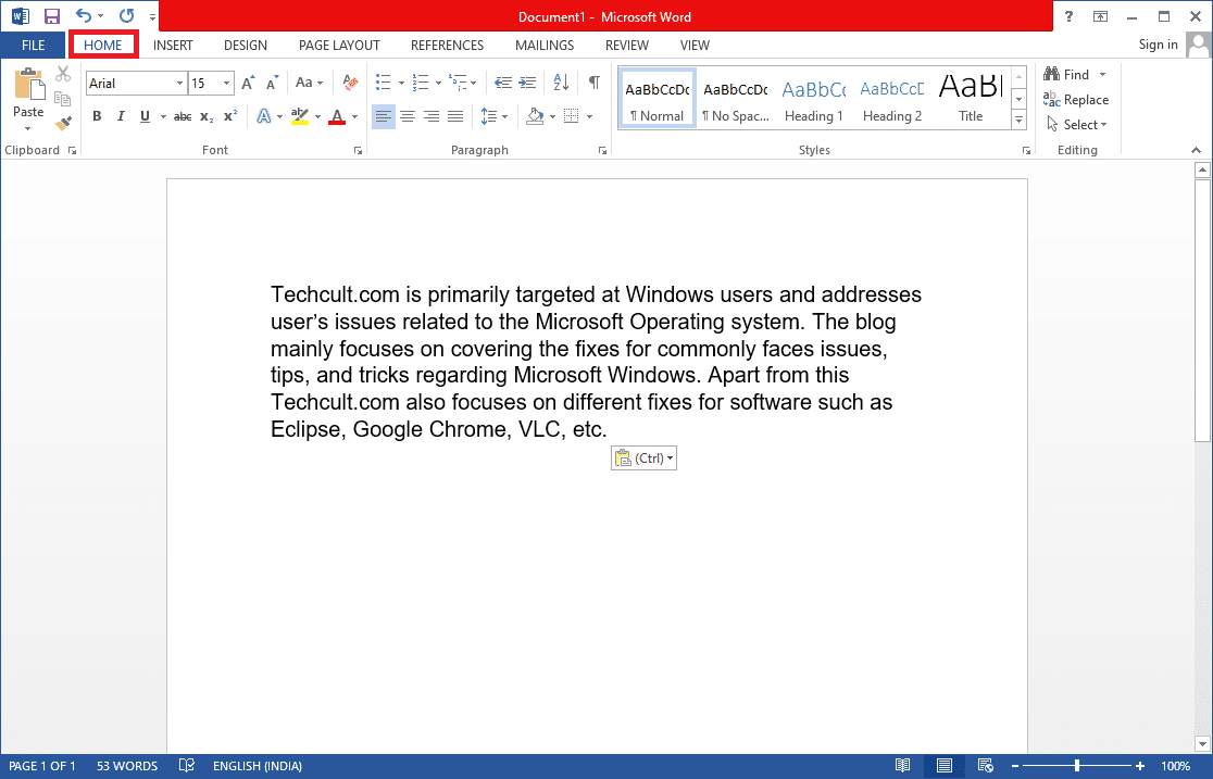 faceți clic pe meniul HOME din Microsoft Word. Cum se creează o liniuță suspendată în Word și Google Docs