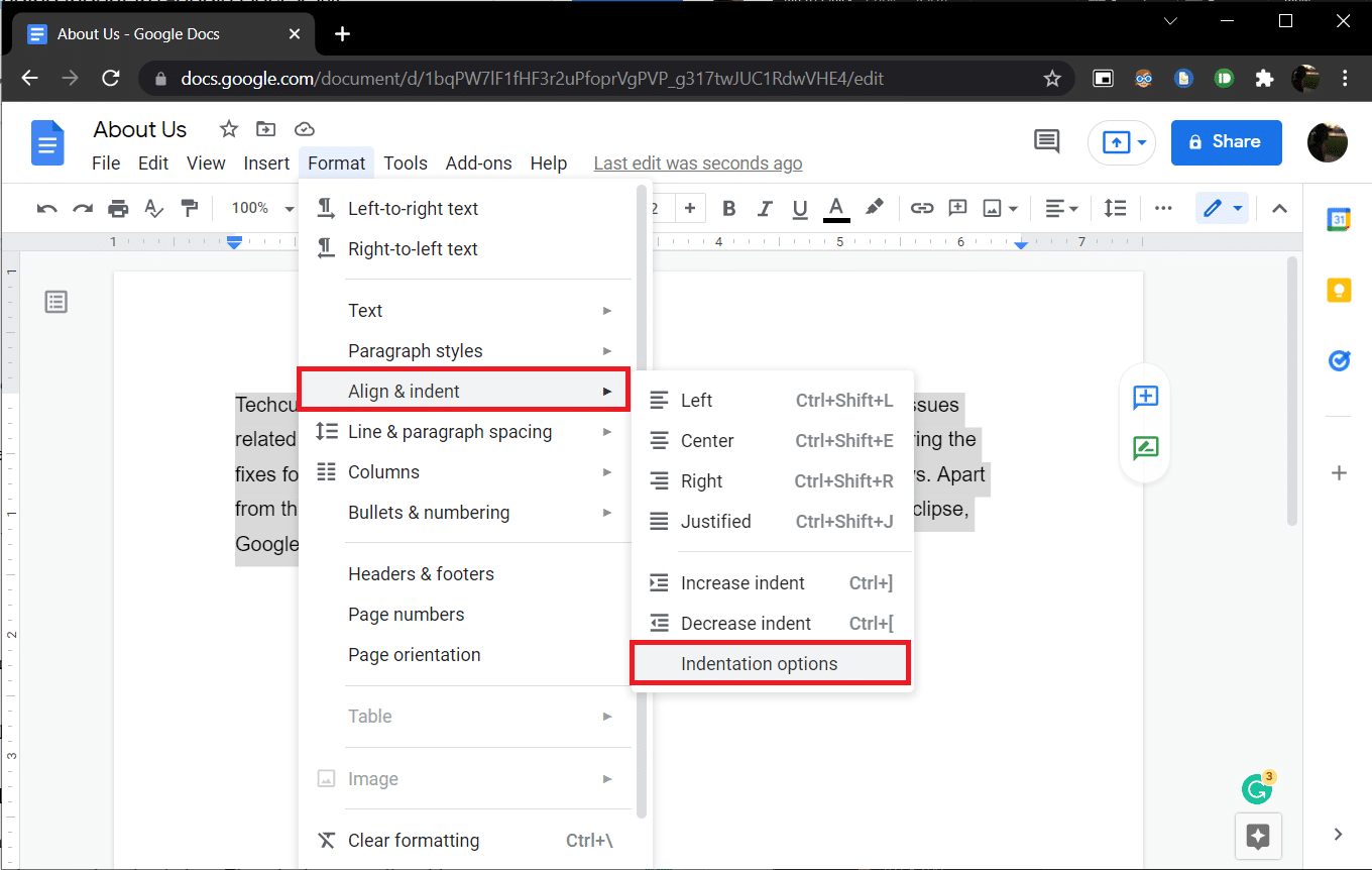 Option de format dans Google Docs. Comment créer un retrait suspendu dans Word et Google Docs