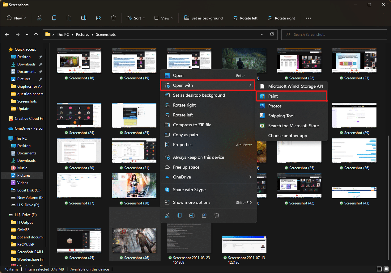 حدد موقع الصورة التي تريدها في FileExplorer. انقر بزر الماوس الأيمن فوقه ، ومن قائمة السياق ، انتقل إلى الخيار فتح باستخدام واختر الرسام.