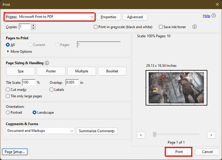 Klicken Sie auf die Option Drucken, um den Druckvorgang zu starten, nachdem Sie den an das System angeschlossenen Drucker ausgewählt haben, indem Sie auf das Dropdown-Menü neben der Option Drucker klicken. So drucken Sie große Bilder auf mehreren Seiten Windows 11