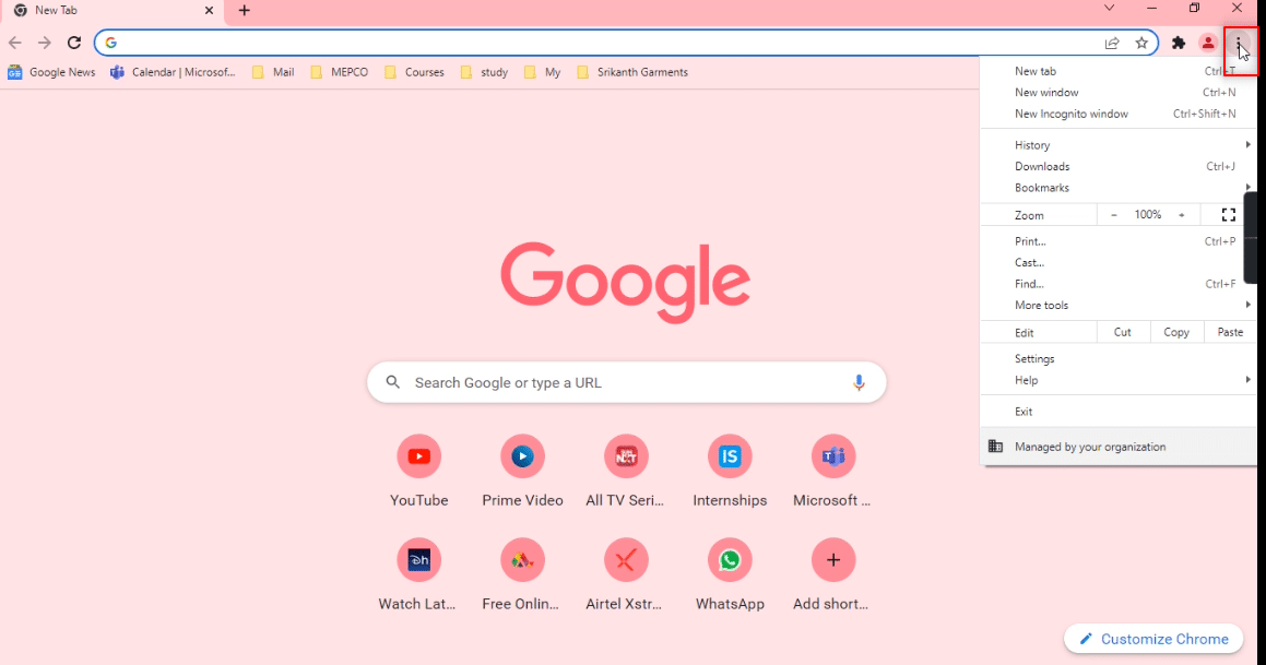 เปิด Google Chrome บนพีซีของคุณและมองหาจุดแนวตั้งสามจุดที่ด้านบนขวาแล้วคลิก