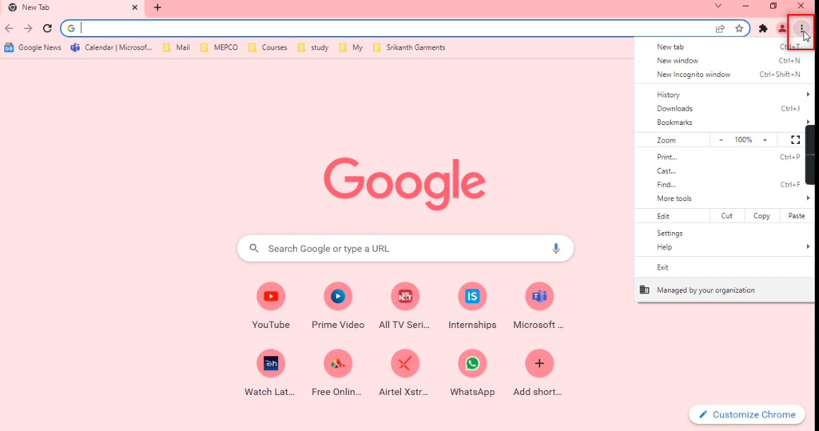 เปิด Google Chrome บนพีซีของคุณและมองหาจุดแนวตั้งสามจุดที่ด้านบนขวาแล้วคลิก