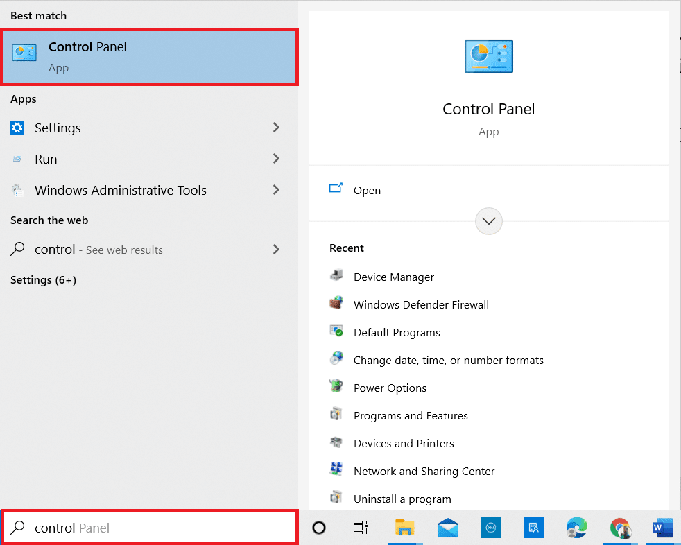 Digite Painel de Controle na barra de pesquisa do Windows e clique no aplicativo para iniciá-lo no seu PC