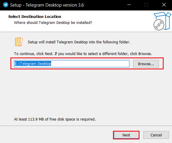 pilih lokasi tujuan dan klik Next untuk menginstal Telegram Desktop. Cara Memperbaiki Telegram Web Tidak Berfungsi di Chrome