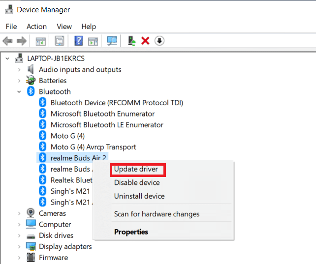 Fare clic con il pulsante destro del mouse sui driver di dispositivo nascosti e selezionare Aggiorna driver.