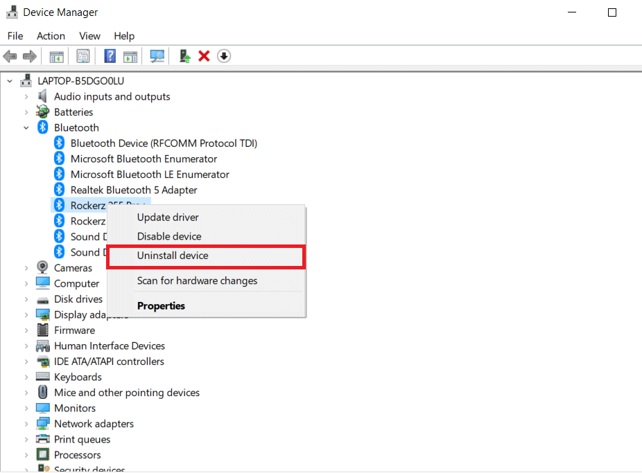 제거를 클릭하십시오. Windows 10에서 Bluetooth 드라이버 오류를 수정하는 방법