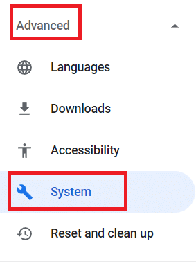 Derulați în jos în jos și selectați meniul Avansat. Faceți clic pe Sistem