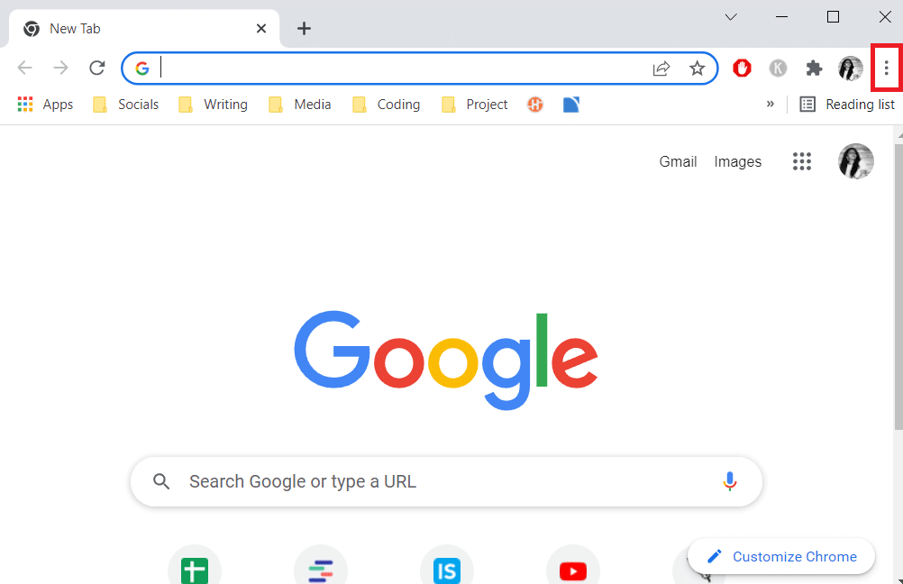 Deschideți Google Chrome și mergeți în colțul din dreapta sus al ecranului la butonul de acțiune