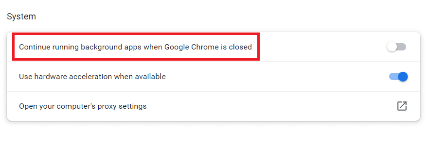 Desactiva Continuar ejecutando programas en segundo plano cuando Google Chrome está cerrado