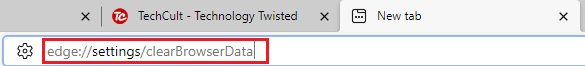 Geben Sie edge settings clearBrowserData in die Suchleiste ein