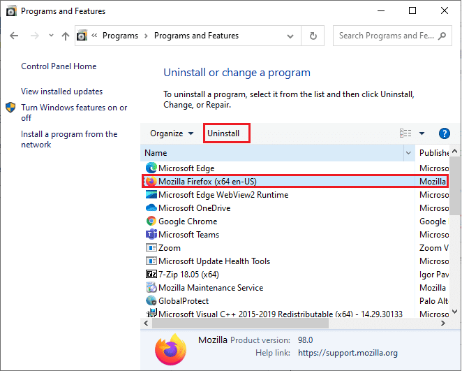 Ahora, haga clic en Mozilla Firefox como se muestra y seleccione la opción Desinstalar. Cómo reparar el código de error de Netflix UI3012