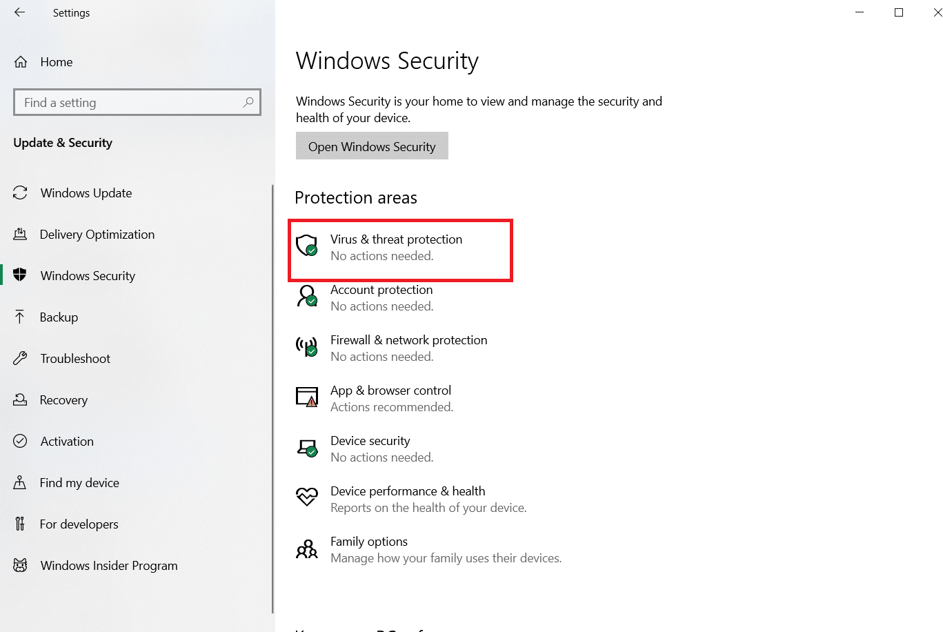 Option de protection contre les virus et les menaces. Comment effectuer la mise à jour de la définition de Windows Defender