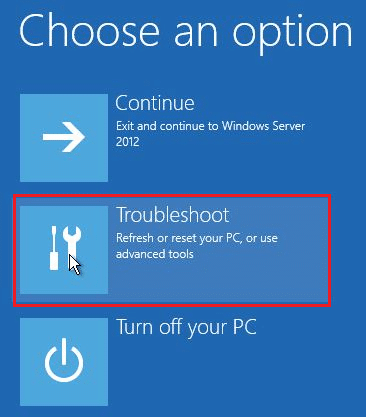 Ici, cliquez sur Dépanner dans la fenêtre Choisir une option. Correction de l'erreur Windows 10 0xc004f075