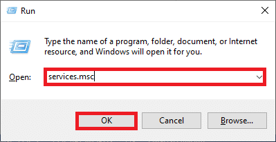 Digite services.msc da seguinte maneira e clique em OK. Corrigir o erro 0xc004f075 do Windows 10